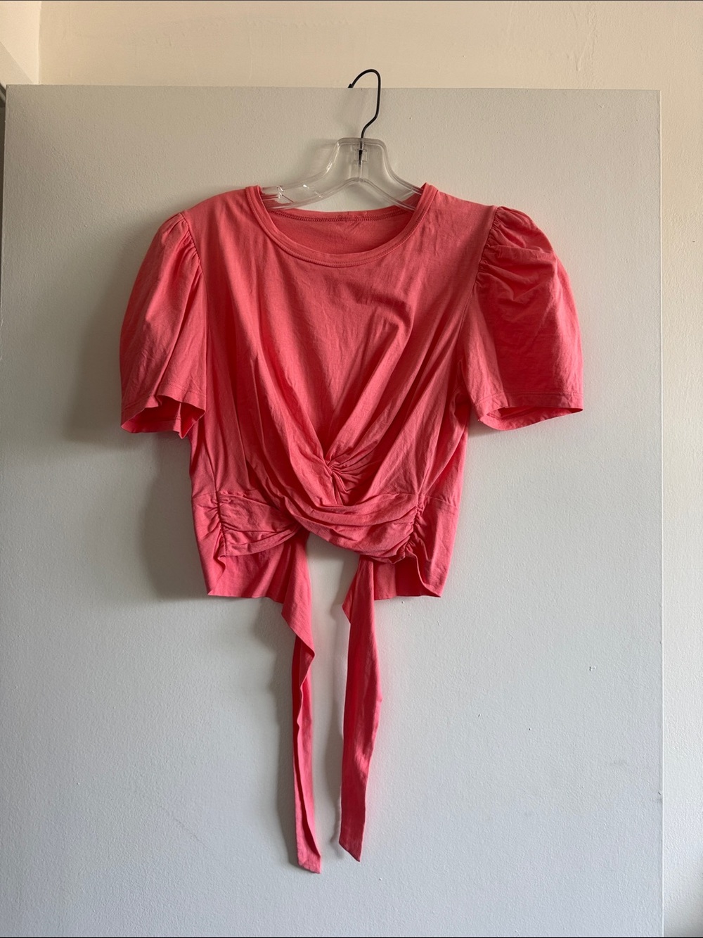 A.L.C. Coral Tie-Waist Puff Sleeve Crop Top